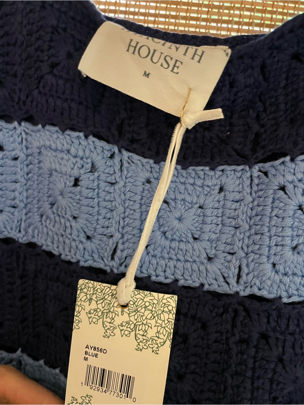 TUCKERNUCK HYACINTH HOUSE Cornflower Blue & Navy Crochet Cooper Mini Dress M NWT - Picture 5 of 5